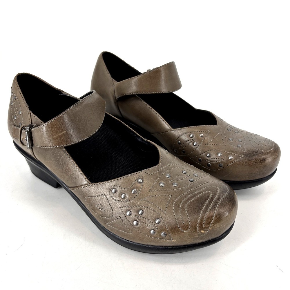 ABEO Cassie Mary Jane Women's 8.5 M Slip Resistant Brown‎ Studded Shoes Clogs